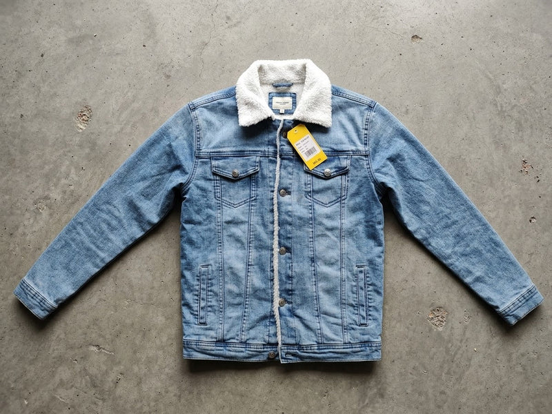 Men's Light Wash Sharpa-Lined Denim Jacket