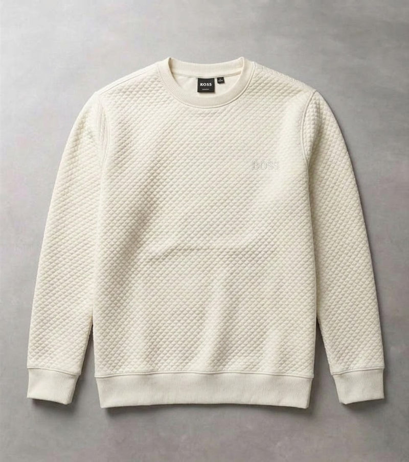 Urbanox Men’s Off-White Textured Quilted Crew Neck Sweatshirt