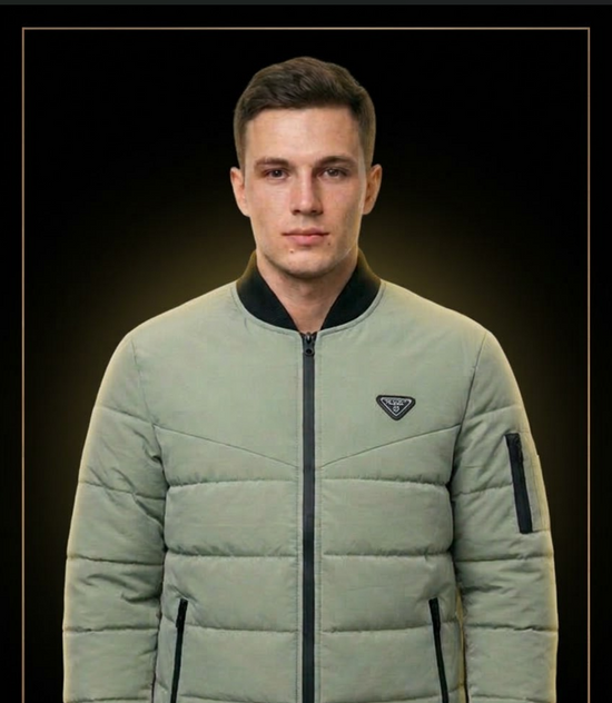 Men's Sage Green Puffer Bomber Jacket - Winter Collection
