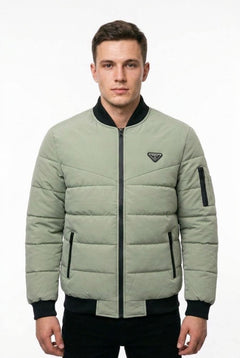 Men's Sage Green Puffer Bomber Jacket - Winter Collection