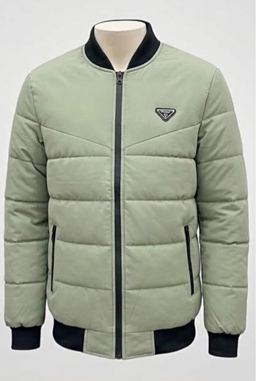 Men's Sage Green Puffer Bomber Jacket - Winter Collection