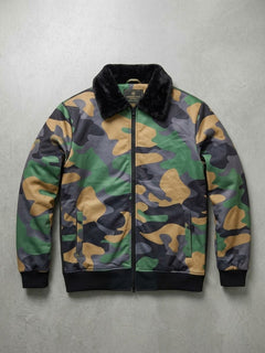 Men's Military Green Camouflage Upper Jacket with Black Fur Collar - Winter Collection