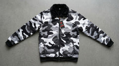 Men's Snow Camouflage Upper Jacket with Black Fur Collar - Winter Collection
