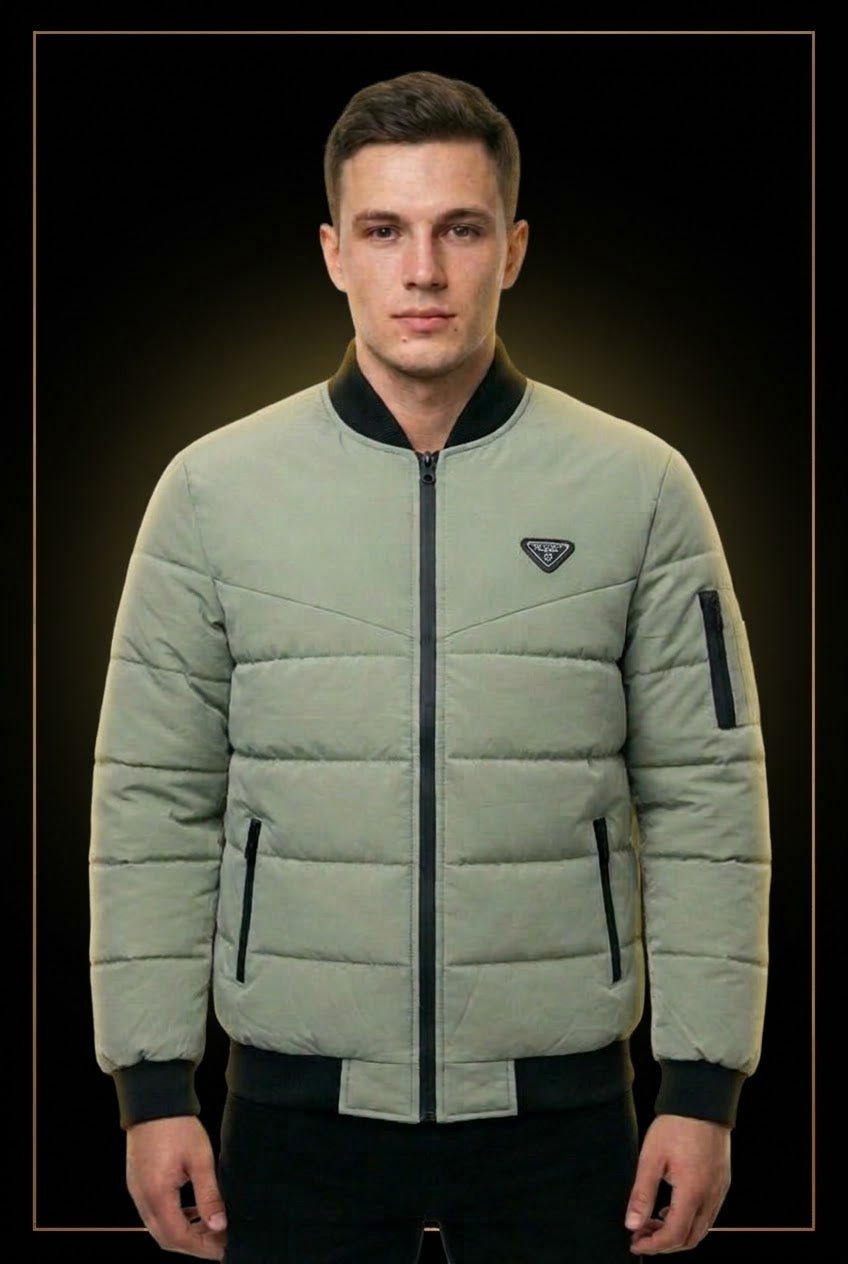Men's Sage Green Puffer Bomber Jacket - Winter Collection
