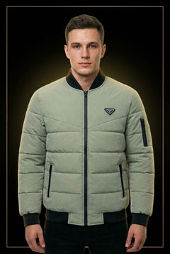 Men's Sage Green Puffer Bomber Jacket - Winter Collection