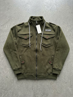 Men's Olive Green Fleece Military-Style Jacket